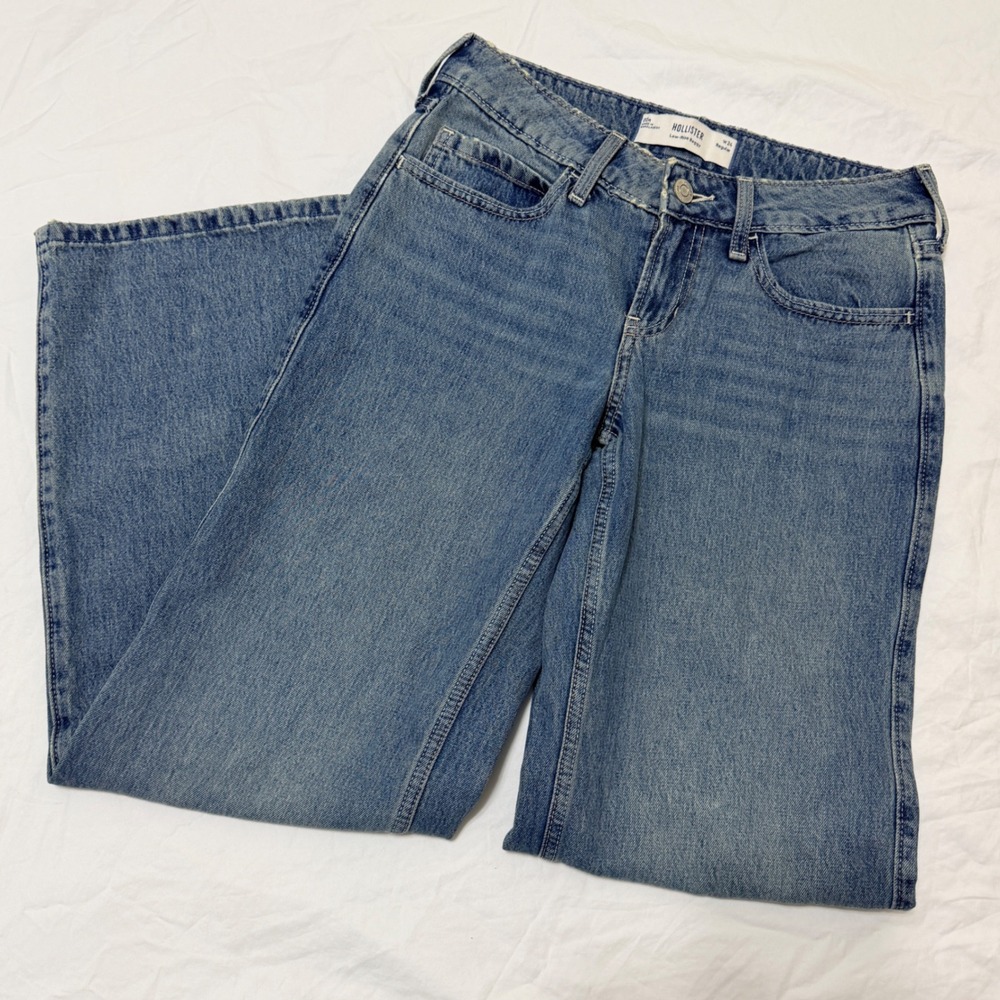 Hollister Low-Rise Baggy Jeans Womens 00R W24 Regular Blue Denim 100% Cotton